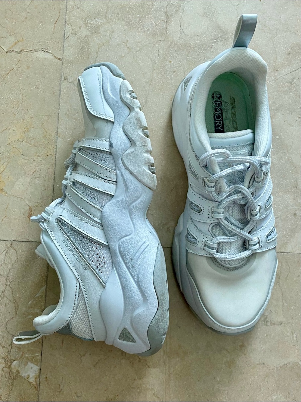 Skechers Women's Light Gray and White Chunky Athletic Sneakers